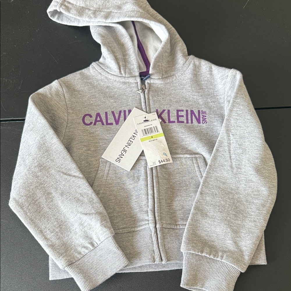 Calvin Klein Kids Light Gray Hoodie with Purple Accents